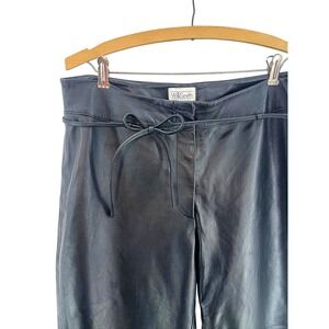 Willis Smith Black Lamb Leather Belted Straight Pants Women 14 Biker Goth Vamp